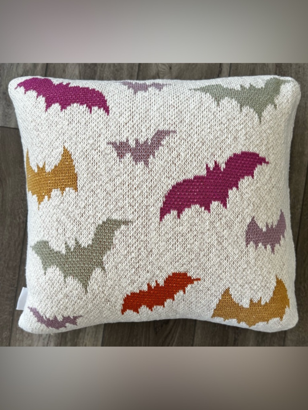 Sweet Street Halloween Colorful Bats Decorative Throw Pillow Cotton Knit 20x20”